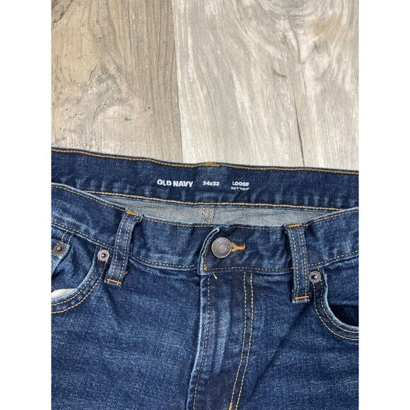 Old Navy Mens Loose Jeans 34x32 Dark Wash Blue Denim Built In Flex - Picture 3 of 7